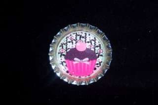 FANCY PINK CUPCAKES BOTTLE CAP CHARMS OR MAGNETS  