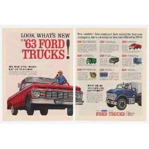  1963 Ford Pickup Van Tractor Truck Trucks 2 Page Print Ad 
