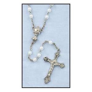  Girls Ivory First Communion Rosary, Small Imitation Pearl 