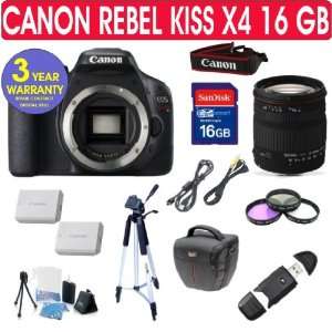  CANON REBEL KISS X4 + SIGMA 18 200mm LENS + 16 GIG MEMORY 