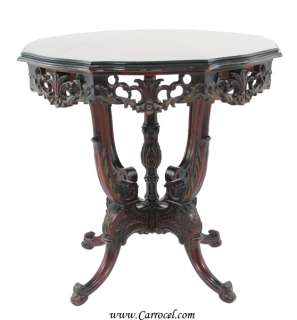 Antique Heavily Carved Mahogany Parlor End Table  