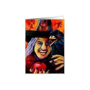 happy Halloween witch raven Card