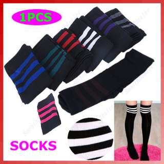   Stripe Over Knee Legging Socks Girls Womens Stripe Cheerleader  