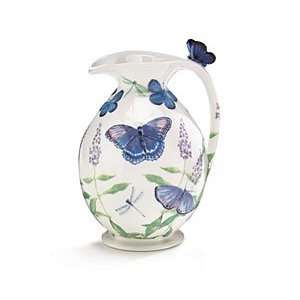   Nimble Flight Butterfly Pitcher Blue Tones Porcelain