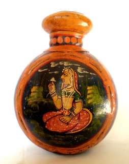 India 19th C. Mughal Prince & Princess Hand Painted On Copper Bottle 
