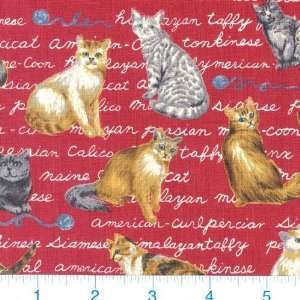  45 Wide The Cats Meow Countless Breeds Red Fabric By The 