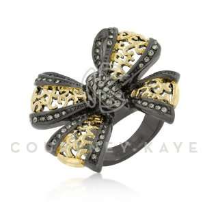  Courtney Kaye 14k Gold Hematite Bonded Filigree Bow Ring 
