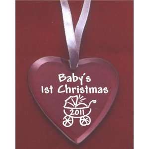    Babys 1st Christmas 2011 Glass Heart Ornament 