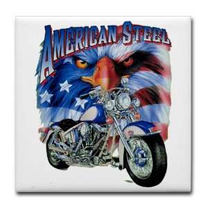  Tile Coaster (Set 4) American Steel Eagle US Flag and 