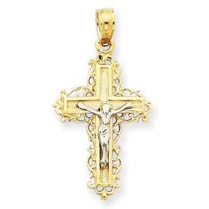  14k Two tone Crucifix Charm Jewelry