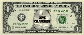 LOVE CRAIGSLIST Novelty U.S. Dollar Bill Bookmark  