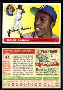 1955 Topps HANK AARON Braves HOF #47 No Creases VG  