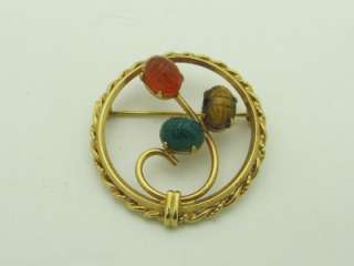 Vintage Scarab Floral Style Circle Brooch  