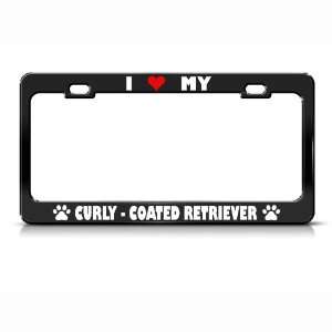 Curly Coated Retriever Paw Love Heart Pet Dog license plate frame Tag 