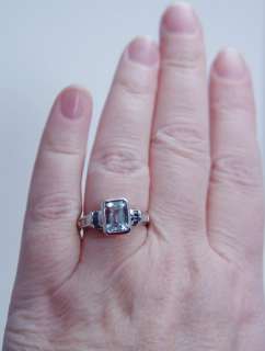   Jewelry 14K White Gold Aquamarine Diamond Sapphire Ring Hallmarked SBT