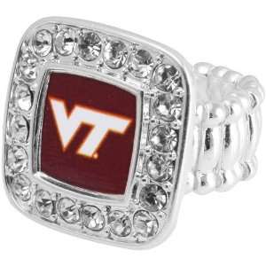  NCAA Virginia Tech Hokies Team Logo Square Crystal Ring 