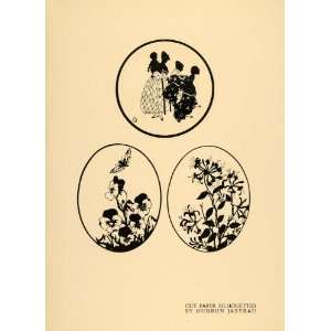  1920 Print Cut Paper Silhouettes Flowers Family Child 