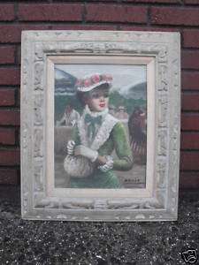 ITALIAN OIL PAINTING FRENCH LADY PORTRAIT SIGNED DROIT  