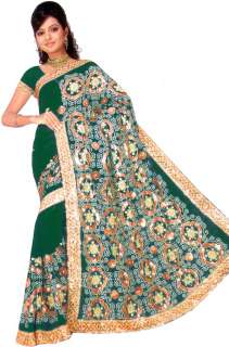 NW Wedding Chiffon Heavy Sequin Saree Sari India Boho  