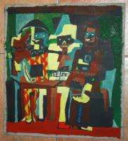 Vintage European abstract cubism oil painting  