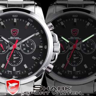 SHARK 3 Dial Quartz Date Day Hour Sport Steel Men Watch  