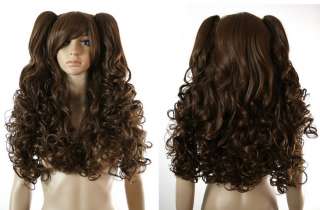 Lolita Brown Cosplay Wig 2 Clips Ponytails Curls Z105  