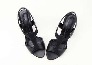 11163 Calfskin Leather T Strap Open Handmade Sandals Black US  