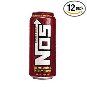 NOS Loaded Energy Drink, Cherry, 16 Ounce (Pack of 12)  
