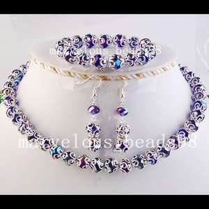 Dark Blue Crystal Bound Necklace Bracelet Earring G3703  