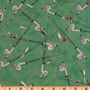  44 Wide Rod & Reel Fishing Rod Teal Fabric By The Yard 