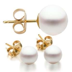   6mm White Akoya Saltwater Cultured Pearl Stud Earrings AAA Quality