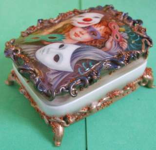 Hand Painted Fedoskino Russian Lacquer Box GIRL WITH MASKS 3D ONE OF 