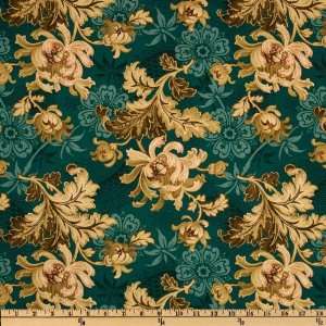  44 Wide Alexandra Flourish Antique/Teal Fabric By The 