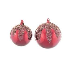  Pack of 12 Victorian Inspirations Red Glittered Glass Ball 