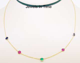 14K Yellow Gold Chain With Rubies, Emeralds & Sapphires  