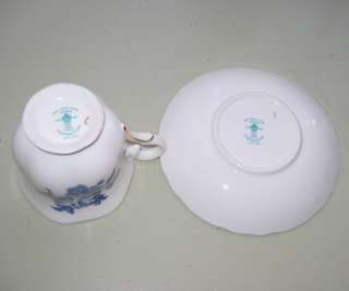 Vin ENGLAND Crown Staffordshire BLUE ROSES Cup & Saucer  