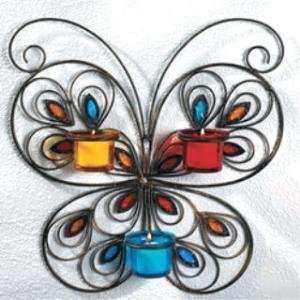   Butterfly WALL art SCONCE CANDLE Holder home decor NEW