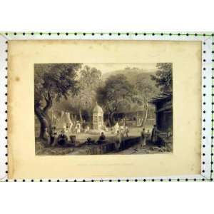    1838 Market Scene Fountain Antioch Mountain People