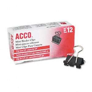 ACCO Mini 0.5 Inch Binder Clips, 0.25 Inch Capacity, Black, 12 Clips 