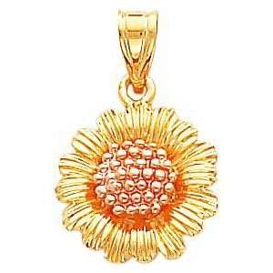  14K Two Tone Gold Sunflower Pendant Jewelry