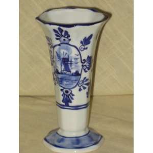 Hand Painted Porcelain Delft Blue Holland  Windmill & Flowers  5 