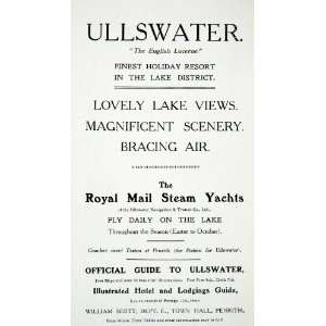  1912 Ad Ullswater Holiday Resort England Royal Mail Steam 