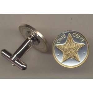  Gold on Sterling Silver World Coin Cufflinks   Bahamas 1 cent Star 