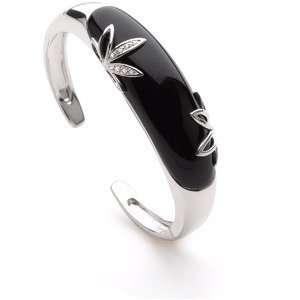   Ct Tw Genuine Onyx & Diamond Cuff Bracelet In Sterling Silver Jewelry