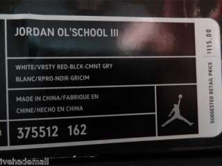 Nike Air Jordan Ol School III Sz 11.5 White Black Cement Retro Flight 