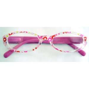 com Zoom (H20) Clear Plastic Frame With Pink Flowers Reading Glasses 