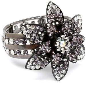  Black Daisy Flower White Crystal Stretch Bracelet Jewelry