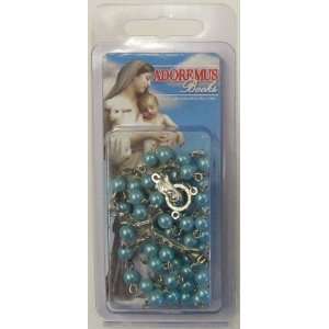  6mm Aqua Pearl Rosary (48 710 12C) With Clamshell Arts 