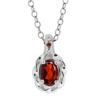   Red Oval Garnet and Cognac Red Diamond Argentium Silver Pendant  
