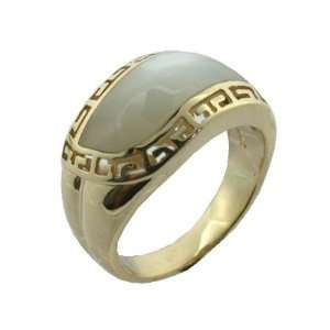  White Mother Of Pearl Rivus with Greek Key Border Ring 